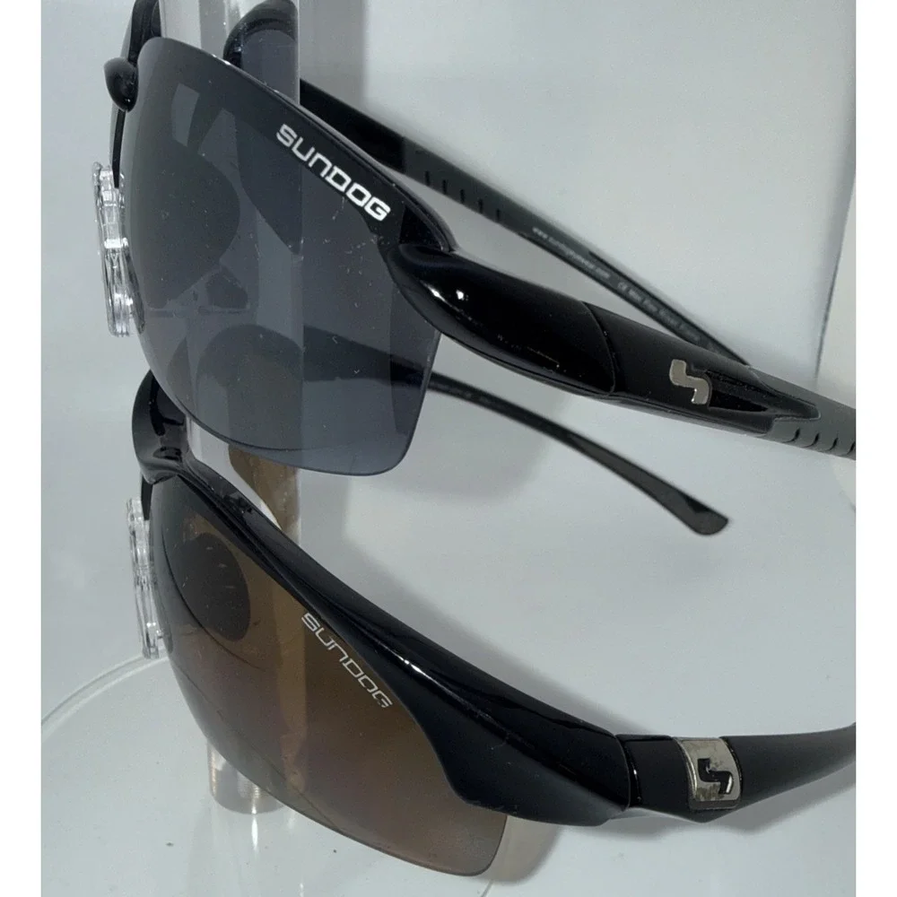 2 pair SUNDOG Authentic RARE Wrap Sunglasses - Black Bomb & Brown Flight- Invest